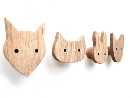 Click for more info about Animal wall hooks for kids made of wood, fox, bunny, dog, cat, animals, nursery, coat hook, wardr...