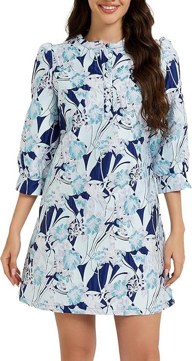Ladyful Women's Floral Jacquard Shift Dress 2026 Long Puff Sleeve Button Up Elegant Cocktail Part... | Amazon (US)