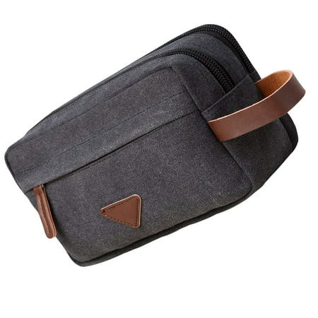 FeelGlad Mens Travel Toiletry Bag Canvas Leather Cosmetic Makeup Organizer Shaving Kits, Double Compartments, Black | Walmart (US)