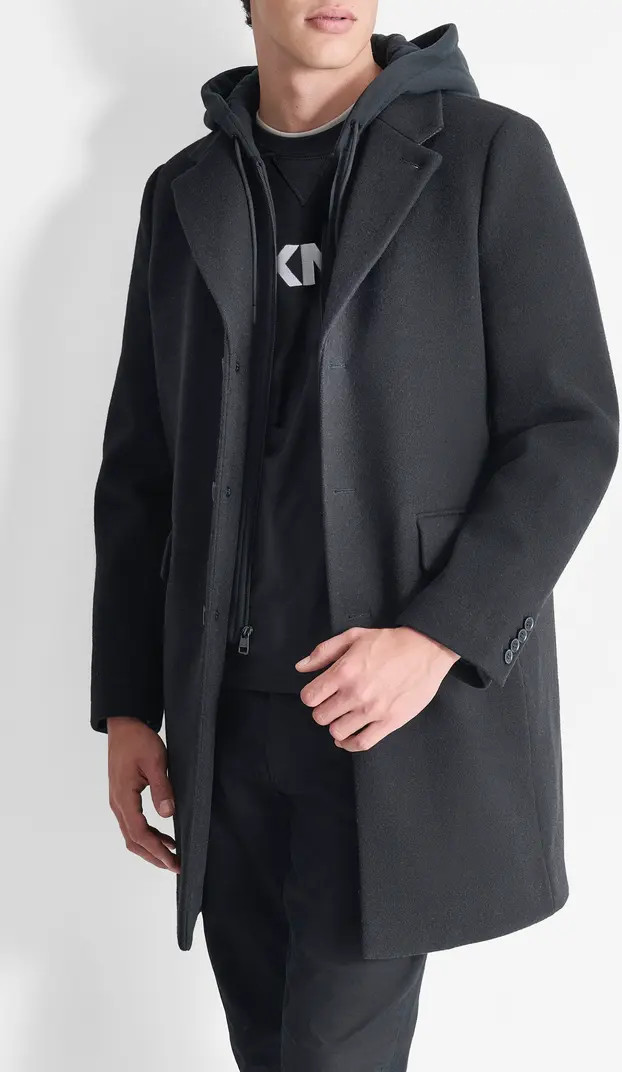 DKNY Water Resistant Felted Coat with Hooded Bib | Nordstromrack | Nordstrom Rack