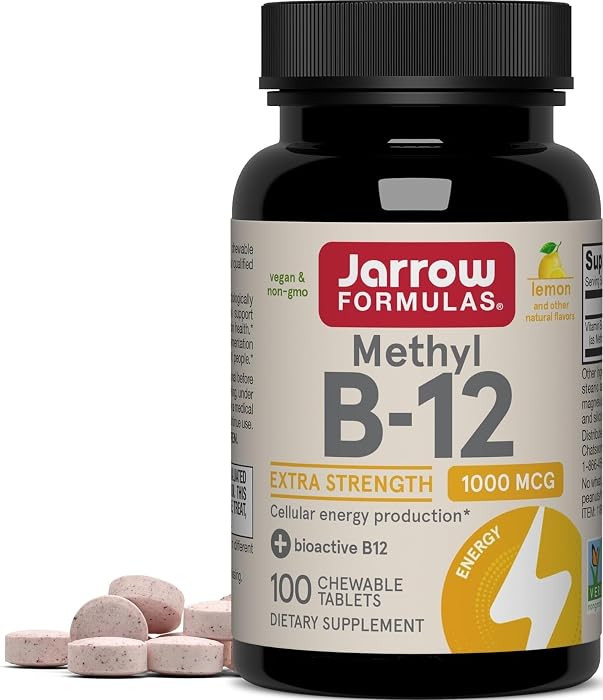 Jarrow Formulas Methyl Vitamin B-12 1000 mcg, 100 Chewable Tablets, Lemon Flavored- Bioactive B12... | Amazon (US)