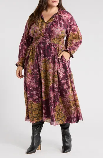 Long Sleeve Smocked Bodice Midi Dress | Nordstrom