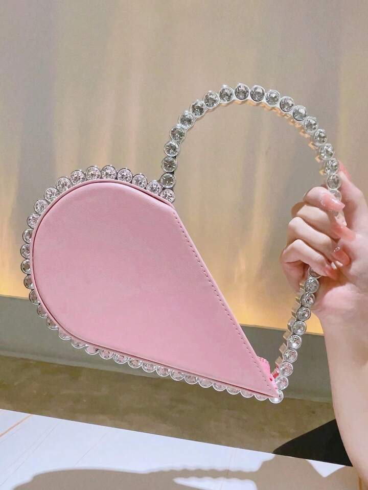 Uncommonly Designed Diamond Heart Shaped Party Clutch, French Dinner Bag, Glittering Women's Hand... | SHEIN