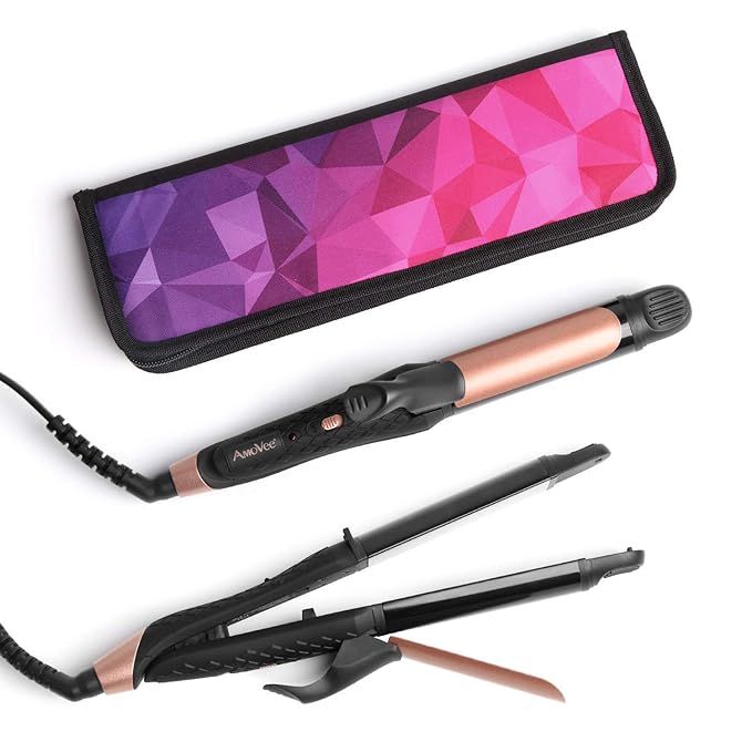 AmoVee Travel Curling Iron, 2 in 1 Flat Iron Mini Hair Straightener, Dual Voltage, 1 inch, Carry ... | Amazon (US)