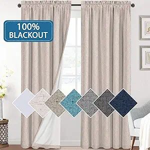 H.VERSAILTEX Linen Look 100% Blackout Curtains 95 Inches Long for Bedroom Full Light Blocking Rod... | Amazon (US)