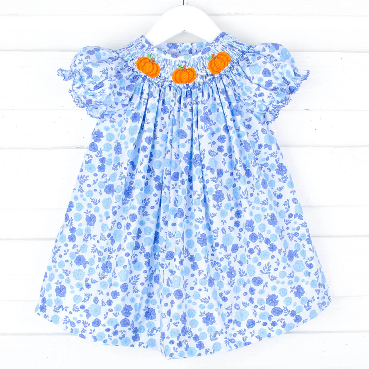 Pumpkin Patch Blue Floral Smocked Bishop Dress | Classic Whimsy