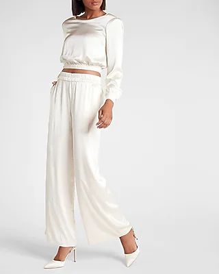 High Waisted Luxe Satin Wide Leg Pant | Express