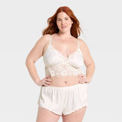 Women's Satin & Lace Lingerie Set - Auden™ White 1X | Target