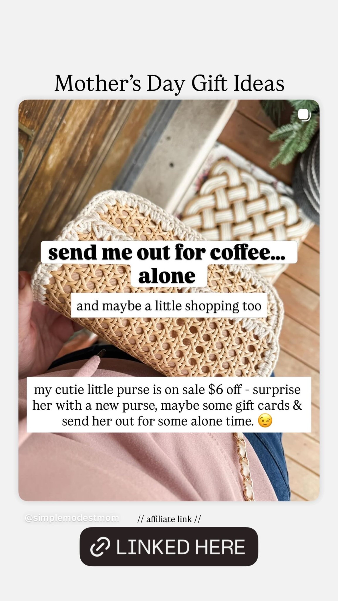 Mother’s Day Gift Ideas // affiliate link // my cutie little purse is on sale $6 off - surprise her with a new purse, maybe some gift cards & send her out for some alone time. 😉

#LTKMothersDay #LTKSaleAlert #LTKmomlife