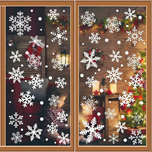 329PCS+ Christmas Window Clings White Snowflakes Decals Stickers Ornaments for Winter Frozen New Year Holiday Party Supplies Wonderland Decorations Indoor(10 Sheets) | Amazon (US)