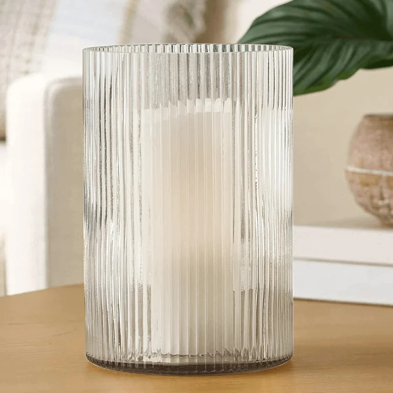 Better Homes & Gardens 8" Clear Glass Ribbed Candle Holder Hurricane, Large - Walmart.com | Walmart (US)