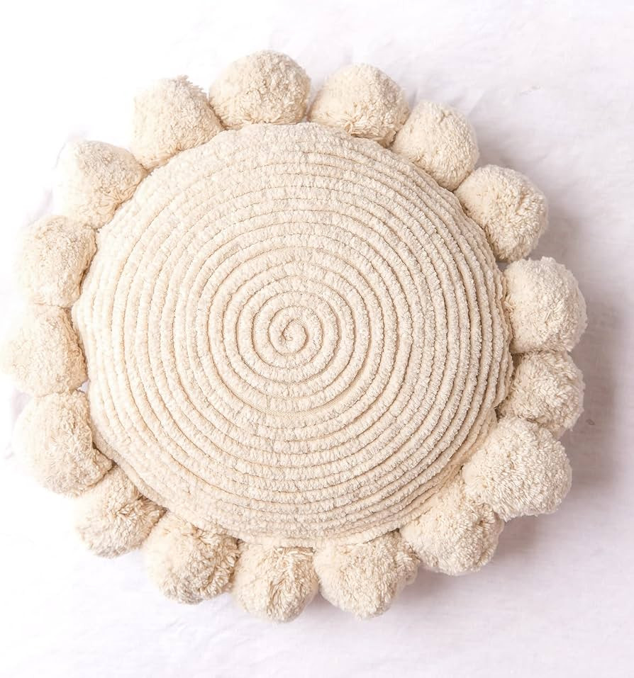 Banilla Bohemian Round Pillow Cover 12 Inch | 100% Cotton Decorative Pillow Hand Tufted with Chun... | Amazon (US)