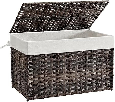 SONGMICS Storage Basket with Lid, Woven Blanket Storage Bin with Handles, Foldable, Removable Lin... | Amazon (US)