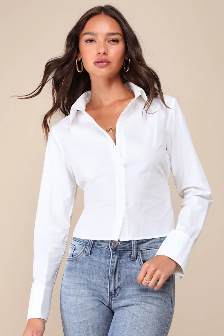 Majorly Charming Ivory Collared Button-Up Tie-Back Top | Lulus