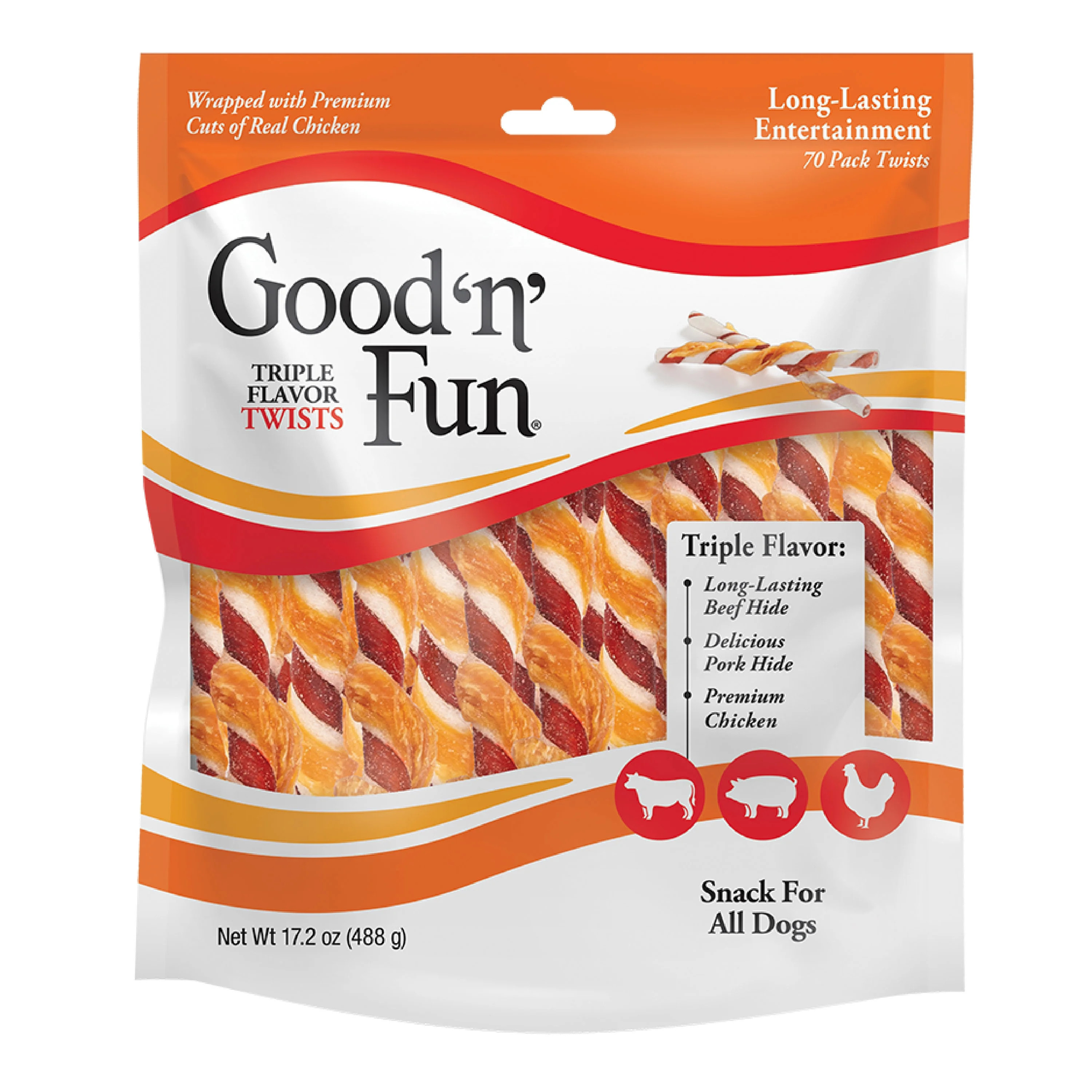 Good 'n' Fun Triple Flavor Twists, Rawhide Chews for All Dogs, 70 Count | Walmart (US)