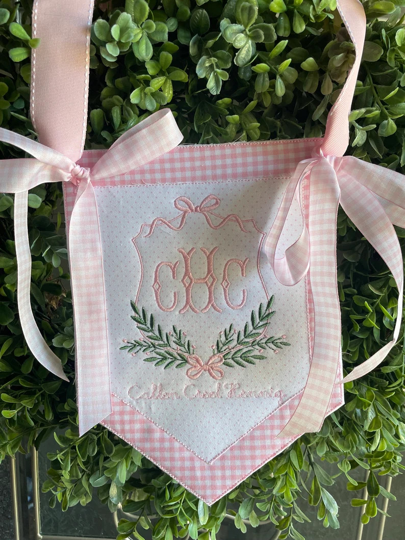 Custom Baby Banner, Welcome Baby Pennant, Monogram Hospital Door Sign, Embroidered Sign With Ribb... | Etsy (US)