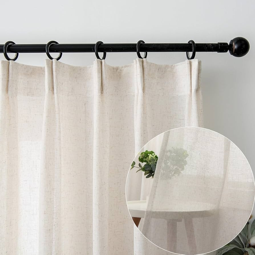 Ftinala Sheer Curtains 84 Inches Long Farmhouse Curtains for Living Room 2 Panels Set Faux Linen ... | Amazon (US)