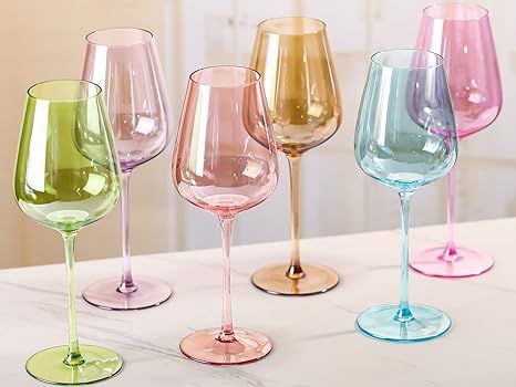 Physkoa Colored Wine Glasses Set of 6-17oz Colorful Bordeaux Wine Glasses with Long Stems,univers... | Amazon (US)