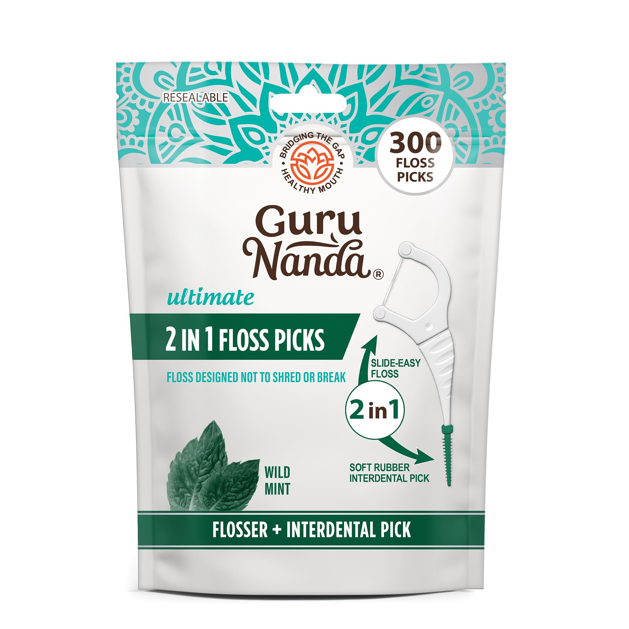 GuruNanda 2 in 1 Dental Floss Picks - Non-Slip Grip Handle, Slide Easy, No Break or Shred Flosser... | Amazon (US)