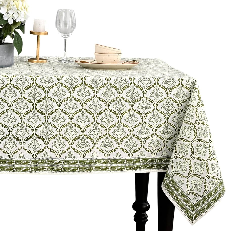CPC Fern Regal Tablecloth 100% Cotton 60x90 Inch Indian Block Print Rectangle Table Cover, Table ... | Amazon (US)
