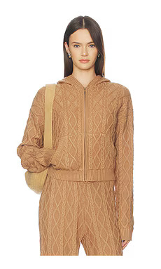 SKIMS Sweater Knit Shrunken Zip Up Hoodie in Dark Honey from Revolve.com | Revolve Clothing (Global)