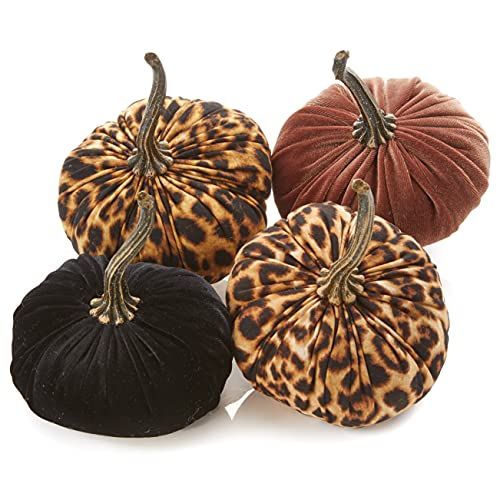 Small Fabric Pumpkins Set of 4 Includes Black, Bronze and 2 Leopard Print, Rustic Table Decor, Fall  | Amazon (US)