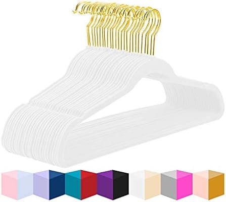 MIZGI Premium Velvet Hangers Pack 50 Pcs Heavyduty - Non Slip Slimline - Velvet Suit Hangers Whit... | Amazon (US)