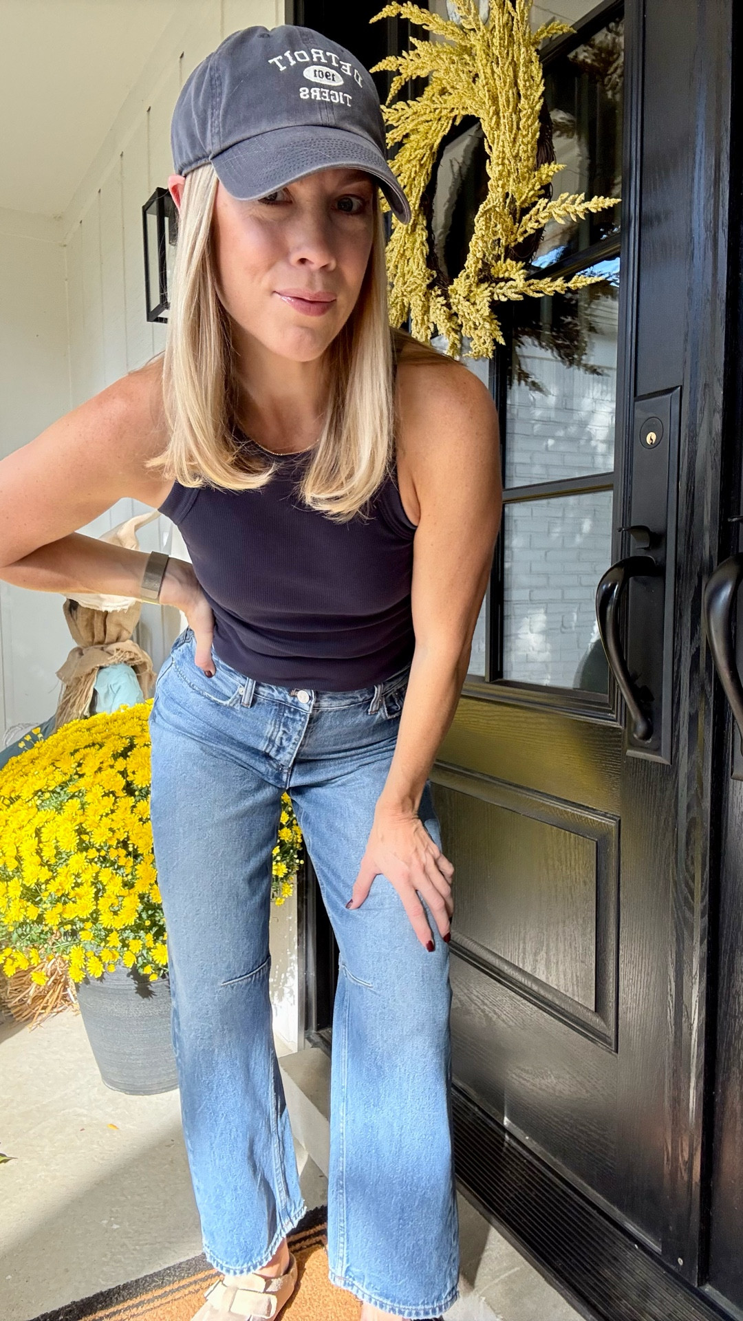 Reformation ribbed tank size small. Madewell barrel leg jeans run a little big. Quince suede clogs. Size down if between sizes. 

#momstyle #barrelleg #jeans #gameday

#LTKFindsUnder50 #LTKStyleTip #LTKShoeCrush