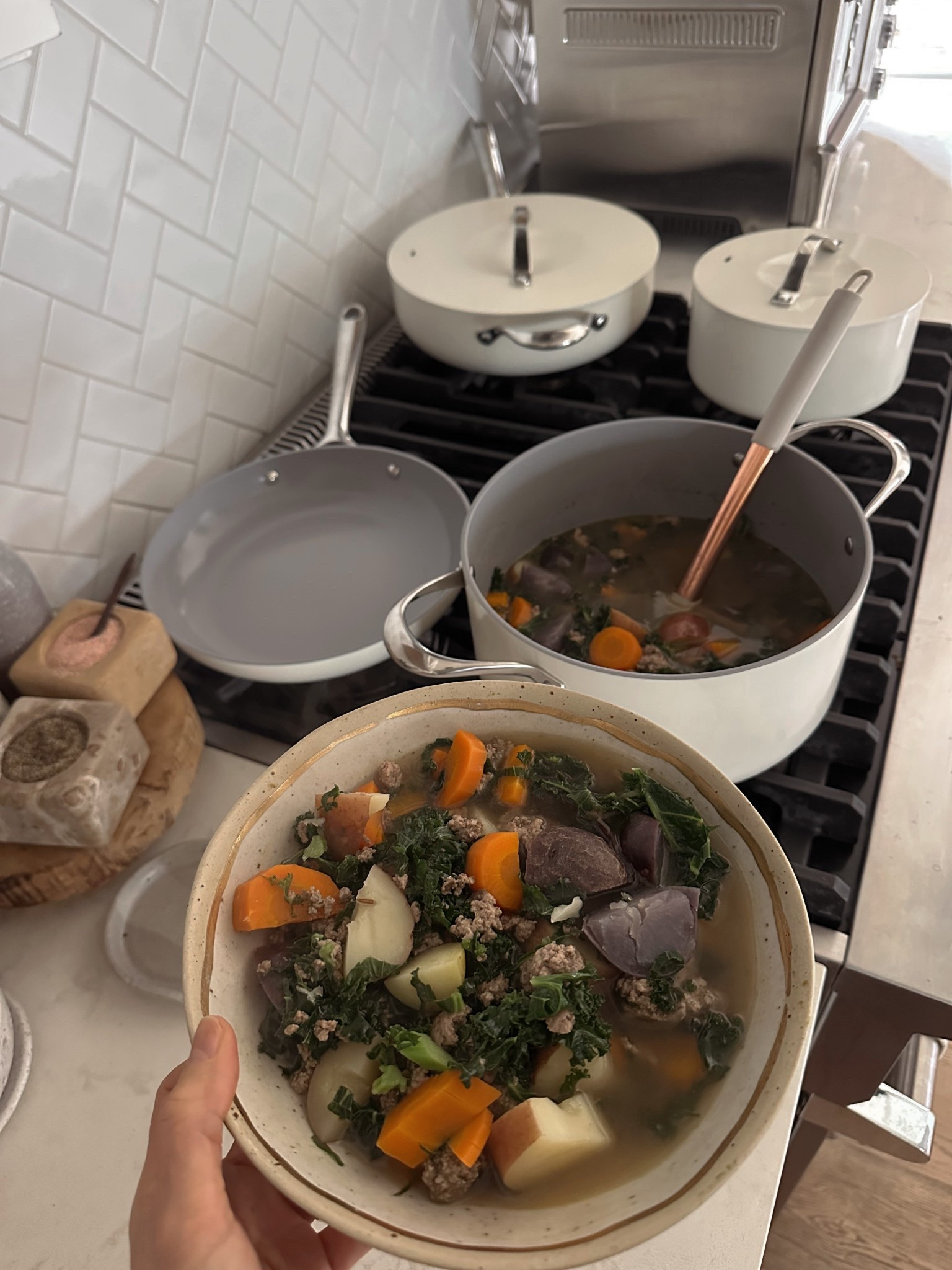 I tossed out all of our toxic cookware several years ago (back in 2020) and was in need of a new set. This Ceramic Nonstick 7pc Cookware Set from @onequince is not only beautiful, but it’s chemical-free with a non-stick surface that makes it easy to cook on and a breeze to clean. I also love that it’s oven safe up to 500 F, making it such a versatile set for all my cooking needs. 
#quincepartner #ad 

#LTKHome #LTKOver40