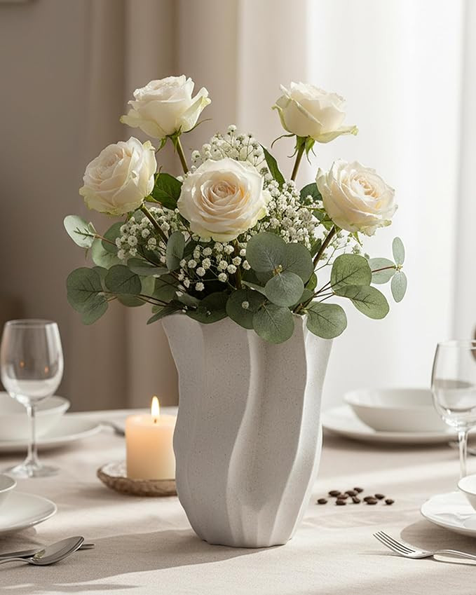 Cream Color Ceramic Vase, OOSTONEE Organic Flower Shape Unique Flower Vase, Nordic Modern Boho De... | Amazon (US)