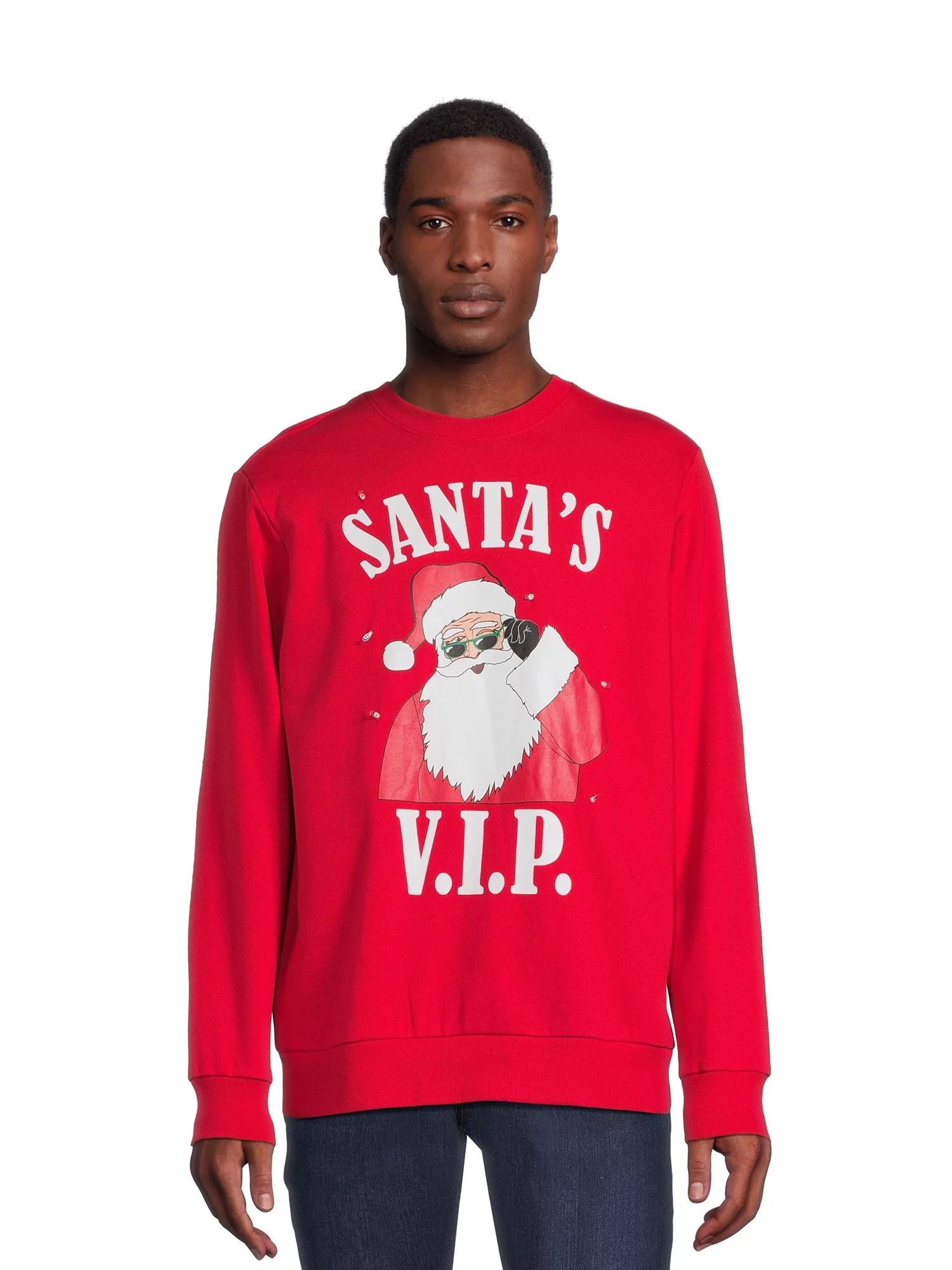 Holiday Time Men's Santa VIP Crewneck Fleece Sweatshirt, Sizes S-3XL | Walmart (US)