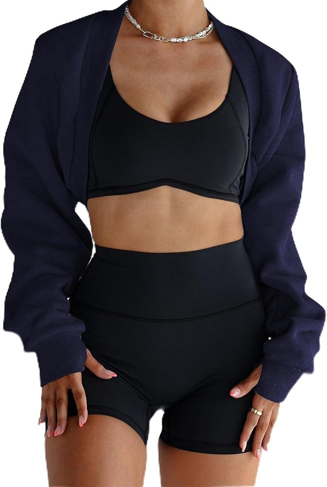 Famulily Womens Workout Shrug Long Sleeve Open Front Shrug Cropped Cardigans Trendy Bolero Sweats... | Amazon (US)