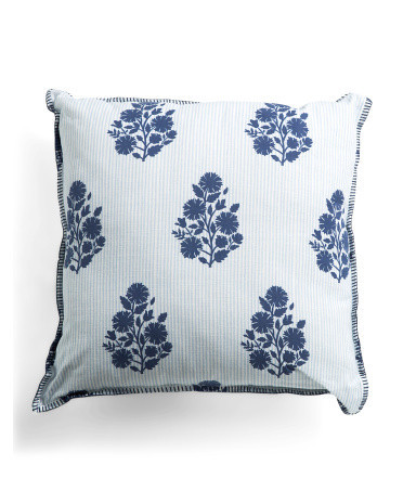 20X20 Floral Striped Block Print Whipstitch Trim Pillow, Cotton/Polyester | TJ Maxx