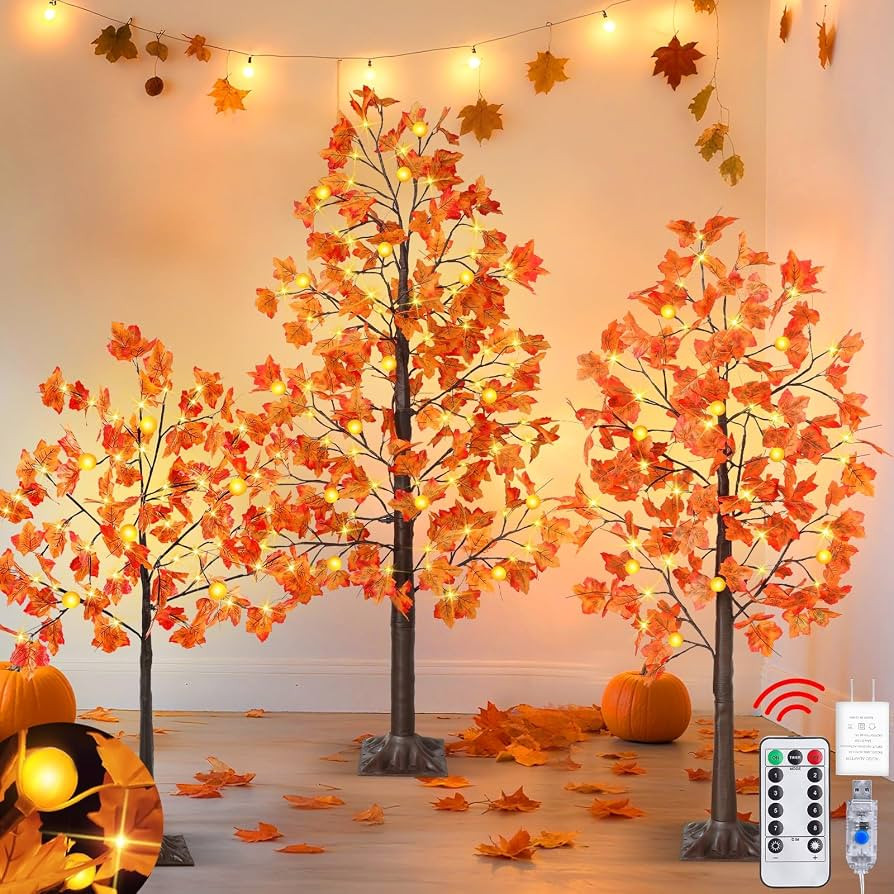 8 Modes & Remote 3 Pack Lighted Fall Tree (4FT, 5FT, 6FT) with 240 LED | Amazon (US)