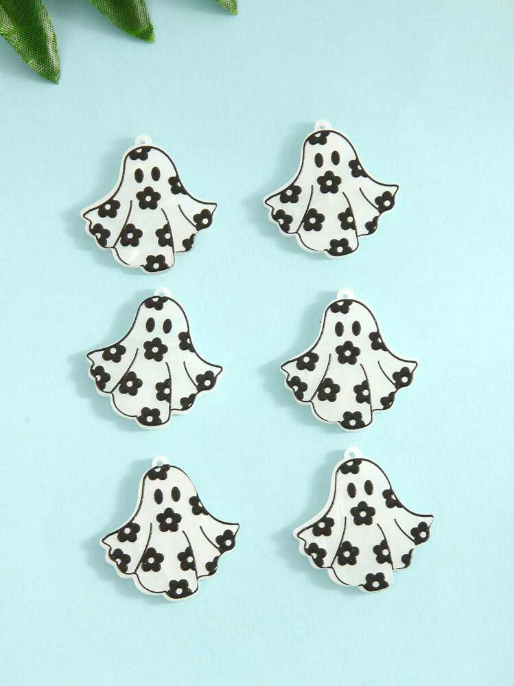 6pcs Halloween Acrylic Flower Ghost Pendant DIY Charm For Earrings, Necklaces, Bracelets, Keychai... | SHEIN
