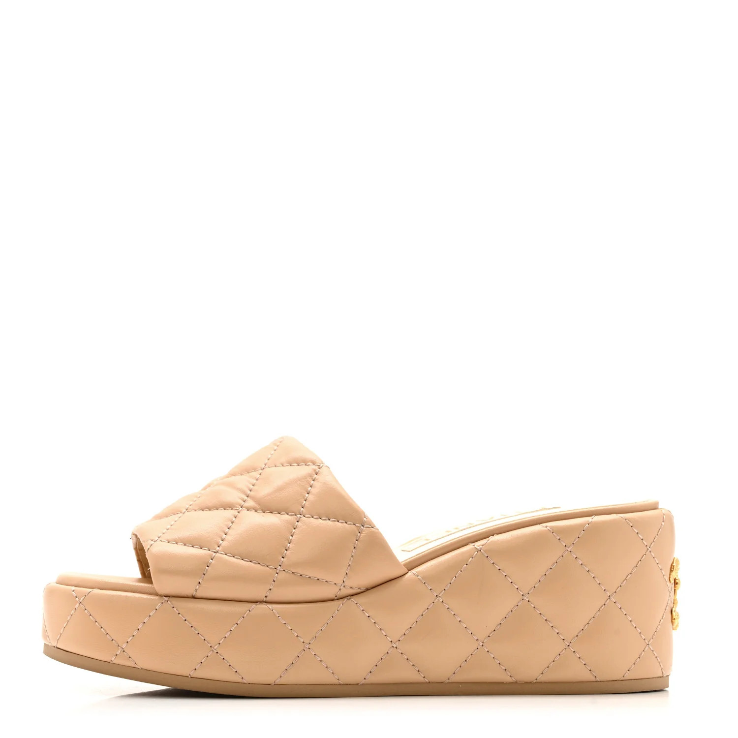 Lambskin Quilted Camelia CC Wedge Sandal Mules 38 Beige | FASHIONPHILE (US)
