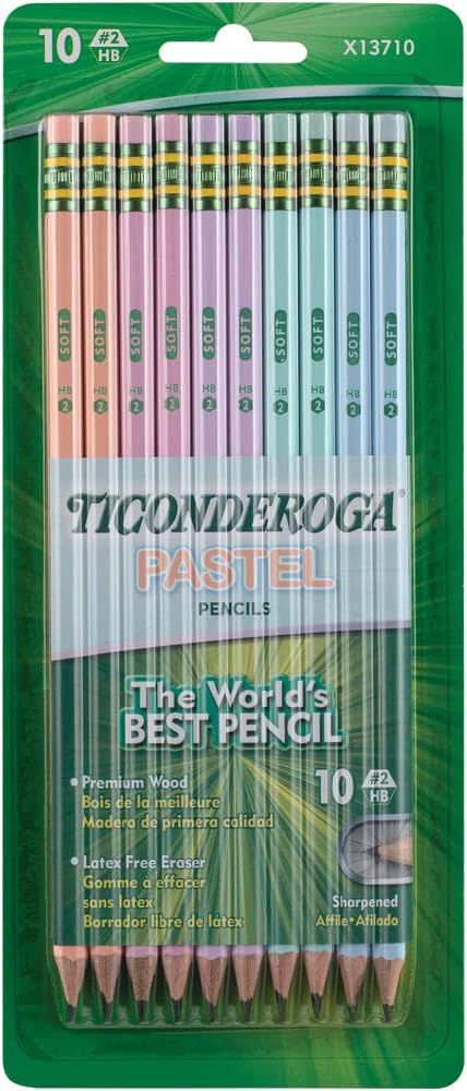 Ticonderoga® Pastel Pencils, 2 Soft, Assorted Colors, Pack Of 10 Pencils | Amazon (US)