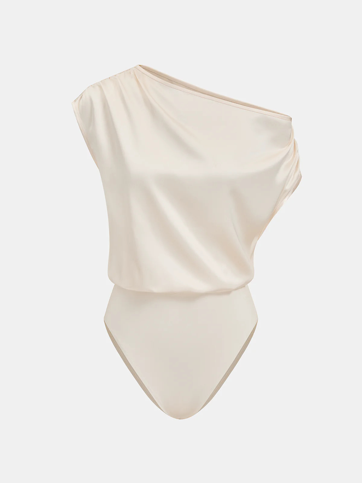 Satin One-Shoulder Drape Bodysuit | Commense