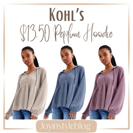 Kohl’s Juniors' SO® Peplum Henley Hoodie / work outfit / work top / workwear 

#LTKOver40 #LTKFindsUnder50 #LTKWorkwear