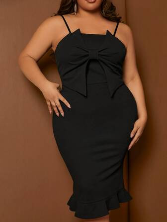 SHEIN SXY Plus Bow Front Cami Top & Ruffle Hem Skirt | SHEIN