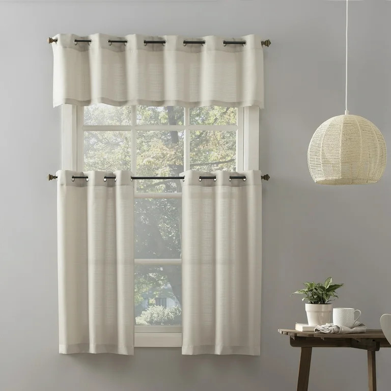 Mainstays 3 Piece Grommet Kitchen Curtain Set, 54" W x 36" L, Beige | Walmart (US)