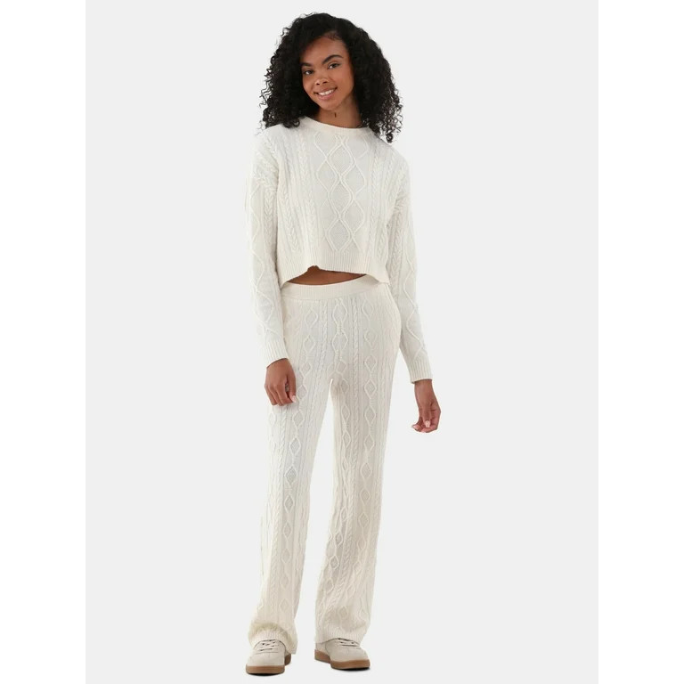 No Boundaries Mixed Stitch Sweater and Pants Set, 2-Piece, Women's | Walmart (US)