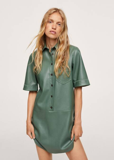 Faux-leather shirt dress | MANGO (US)