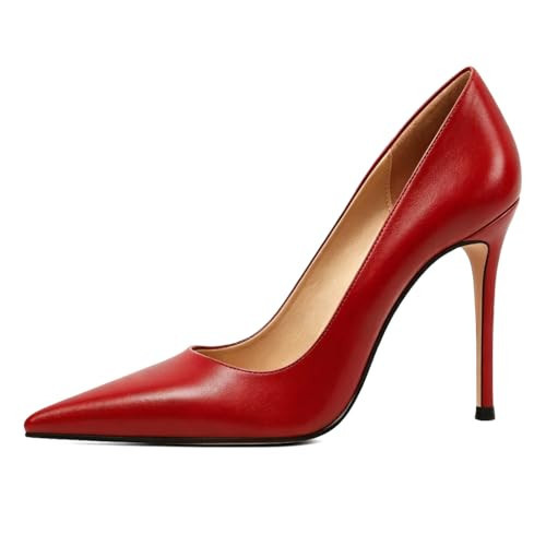 Esvowido Womens Matte Red Stiletto Heels Pointed Toe Closed High Heel Pumps Slip On Comfortable Dress Shoes Party Prom Daily Wear Size US6 | Amazon (US)