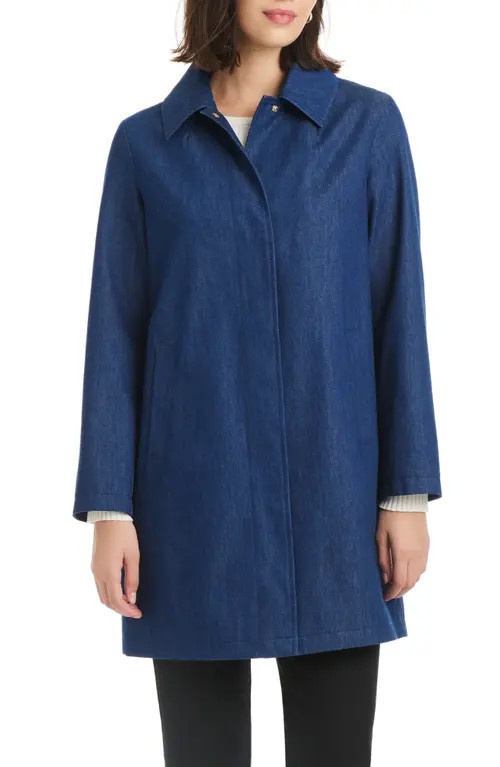 Kate Spade New York back pleat a-line denim coat in Dark Denim at Nordstrom, Size Large | Nordstrom