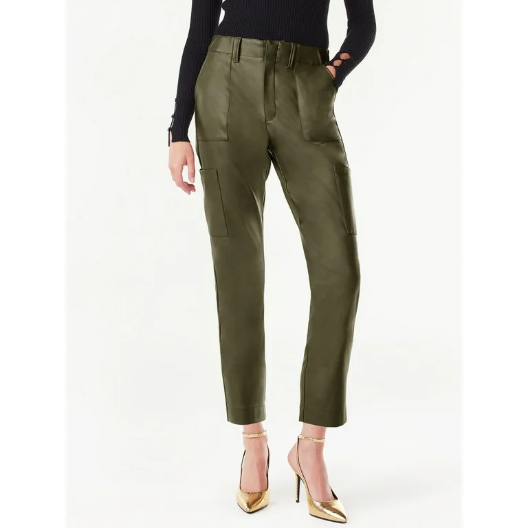 Scoop Women's High Rise Faux Leather Cargo Pants, Sizes 0-18 | Walmart (US)