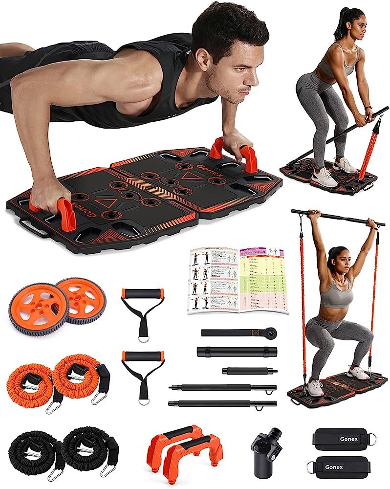 Gonex Portable Home Gym Workout Equipment with 14 Exercise Accessories Ab Roller Wheel,Elastic Re... | Amazon (US)