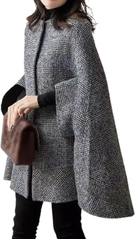 xxxiticat Women's Cape Coat 3/4 Quarter Sleeve Single Breasted Button Plaid Cloak Poncho Jacket P... | Amazon (US)
