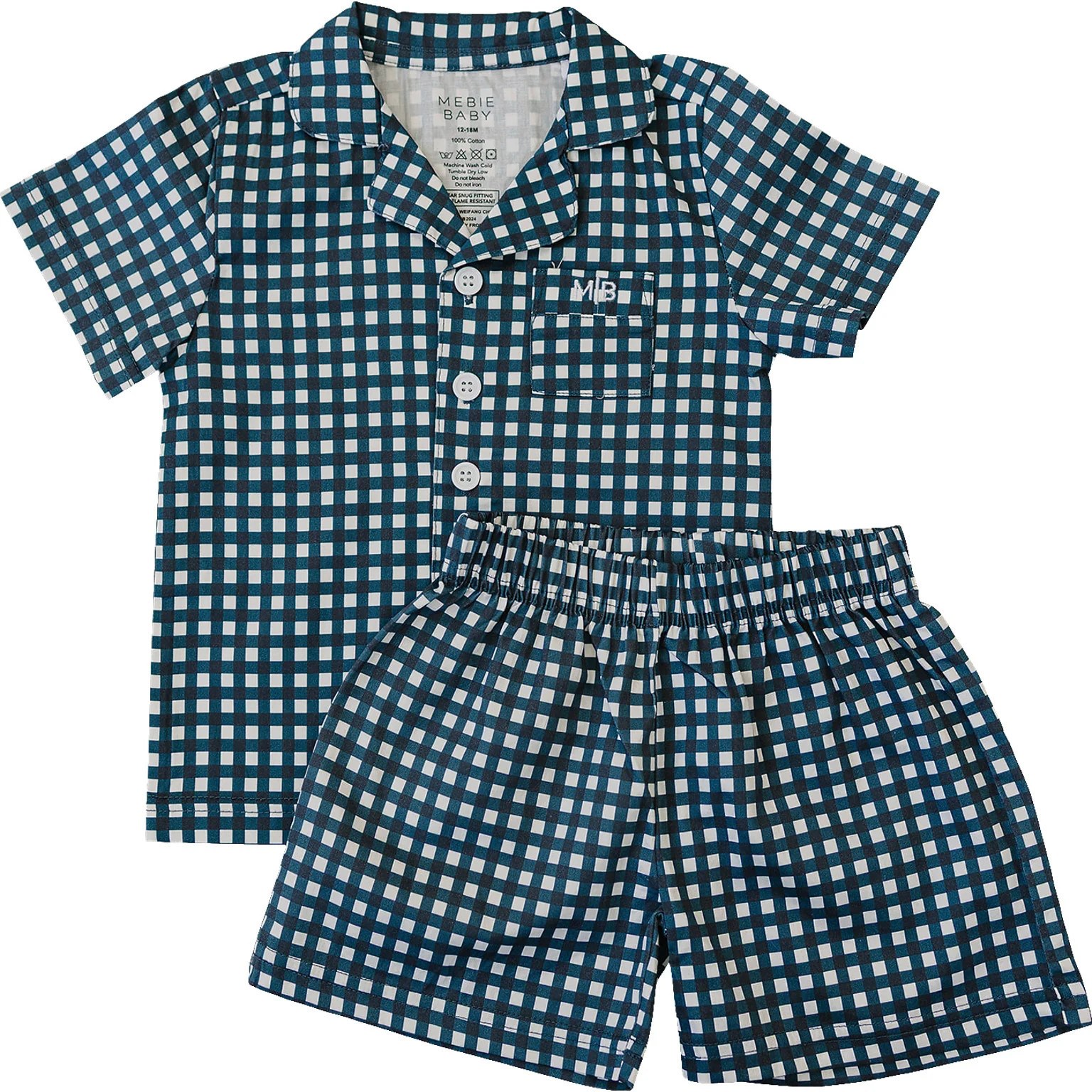 Navy Gingham Short Pajama Set 5/6Y | Mebie Baby