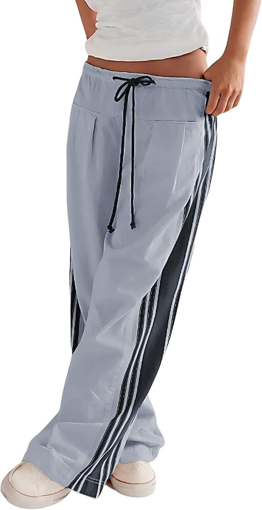 Amazon.com: Bankeng Womens Side Striped Pants Wide Leg Drawstring High Waist Sweatpants Hudson Ca... | Amazon (US)